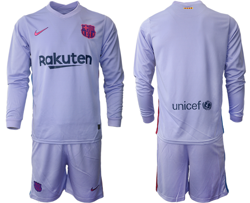 Men 2021-2022 Club Barcelona Second away purple Long Sleeve blank Soccer Jersey->barcelona jersey->Soccer Club Jersey